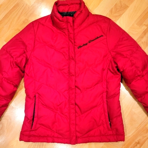Harley Davidson Women's Duck Down Full Zip Puffer Jacket Size Small Tall - Picture 10 of 12